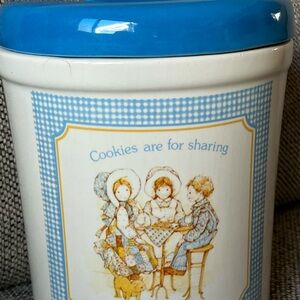 Blue and White Cookie Jar with Vintage Design